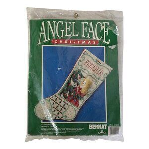 Bernat Angel Face O Christmas Tree Stocking Cross Stitch Kit Holiday Vintage